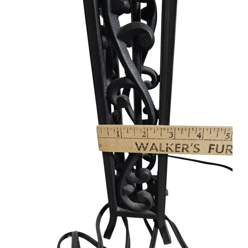 Vintage Black Wrought Iron Table Lamp Gothic Spanish Revival Scrollwork Design